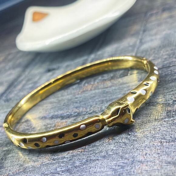 NEW Spotted Leopard Gold Bangle Bracelet - Picture 15 of 15